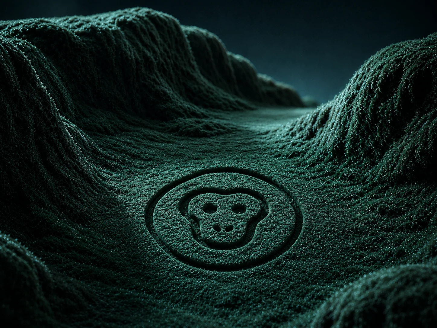 TheOddtail monkey emblem centred in a sculptural teal landscape.