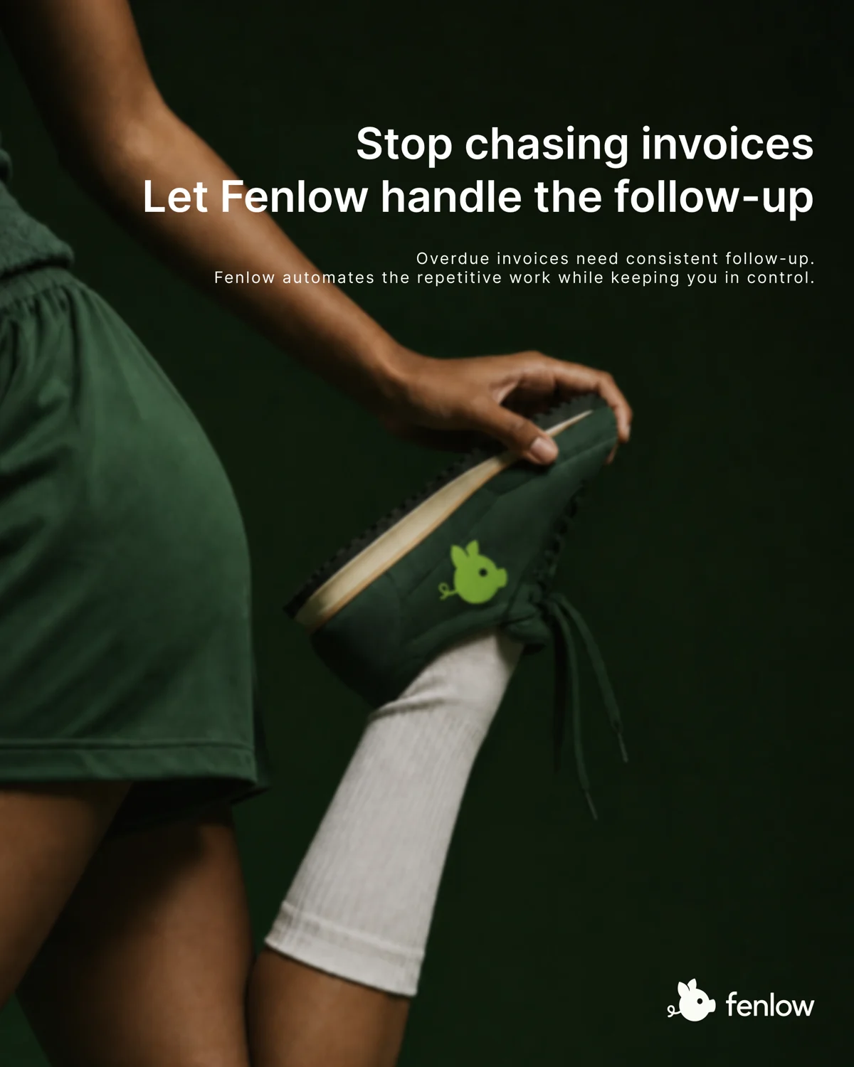 Fenlow lifestyle campaign with branded bag and invoice follow-up copy.
