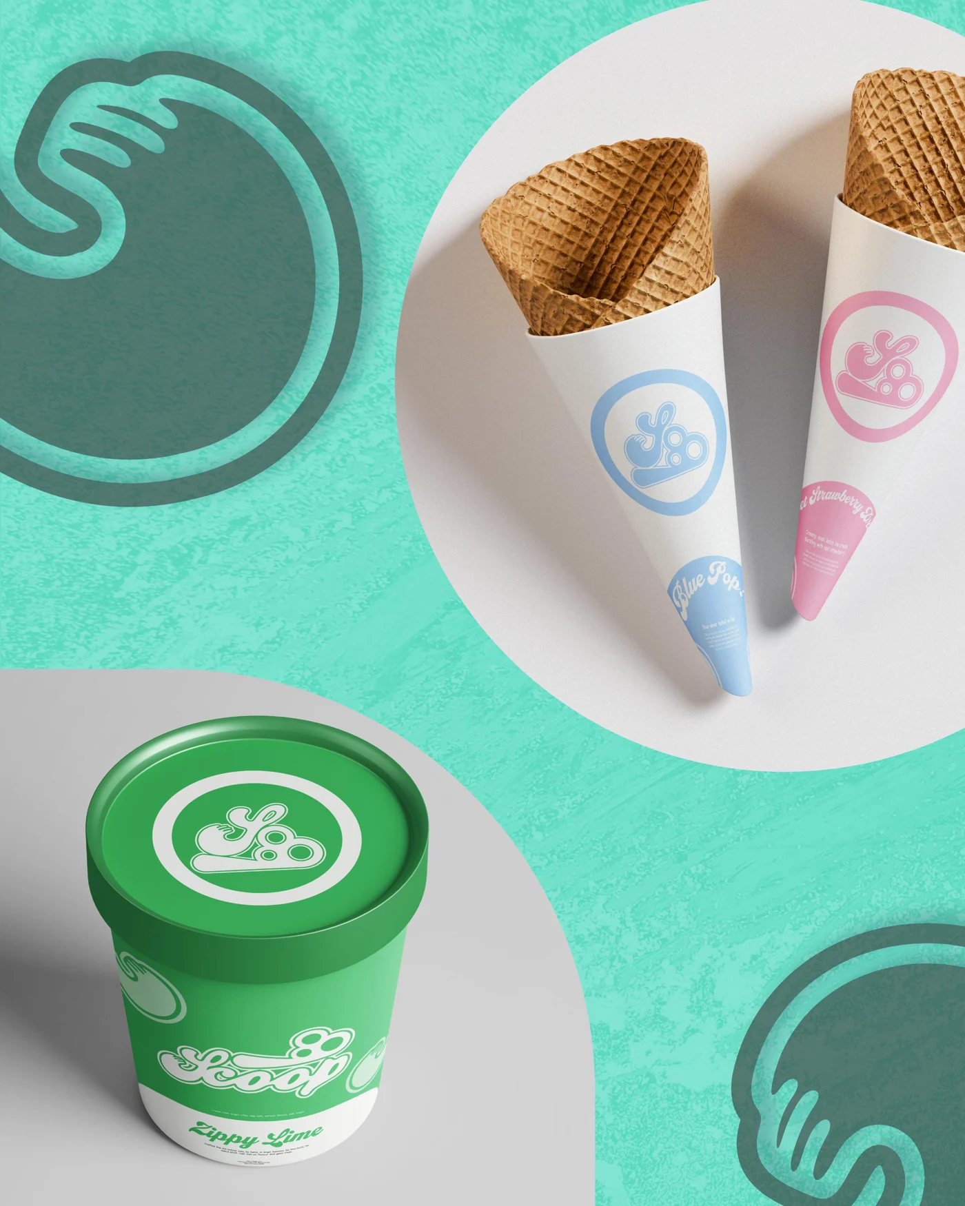 Scoop packaging and visual identity presentation