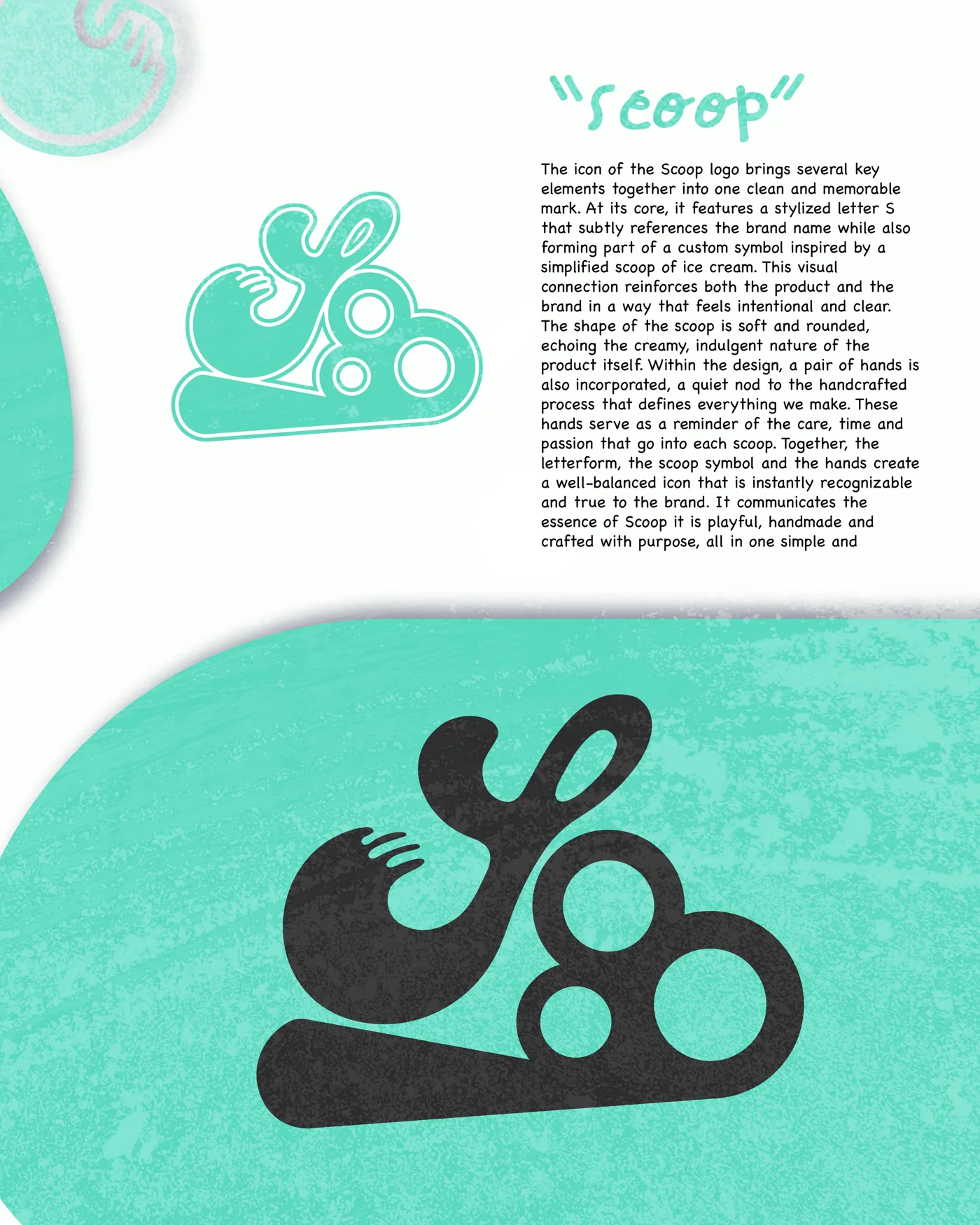Scoop wordmark and mint graphic language in an identity presentation.