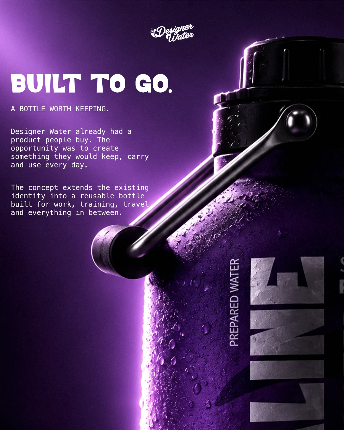 Close-up of the bottle handle, surface texture and vertical lettering.
